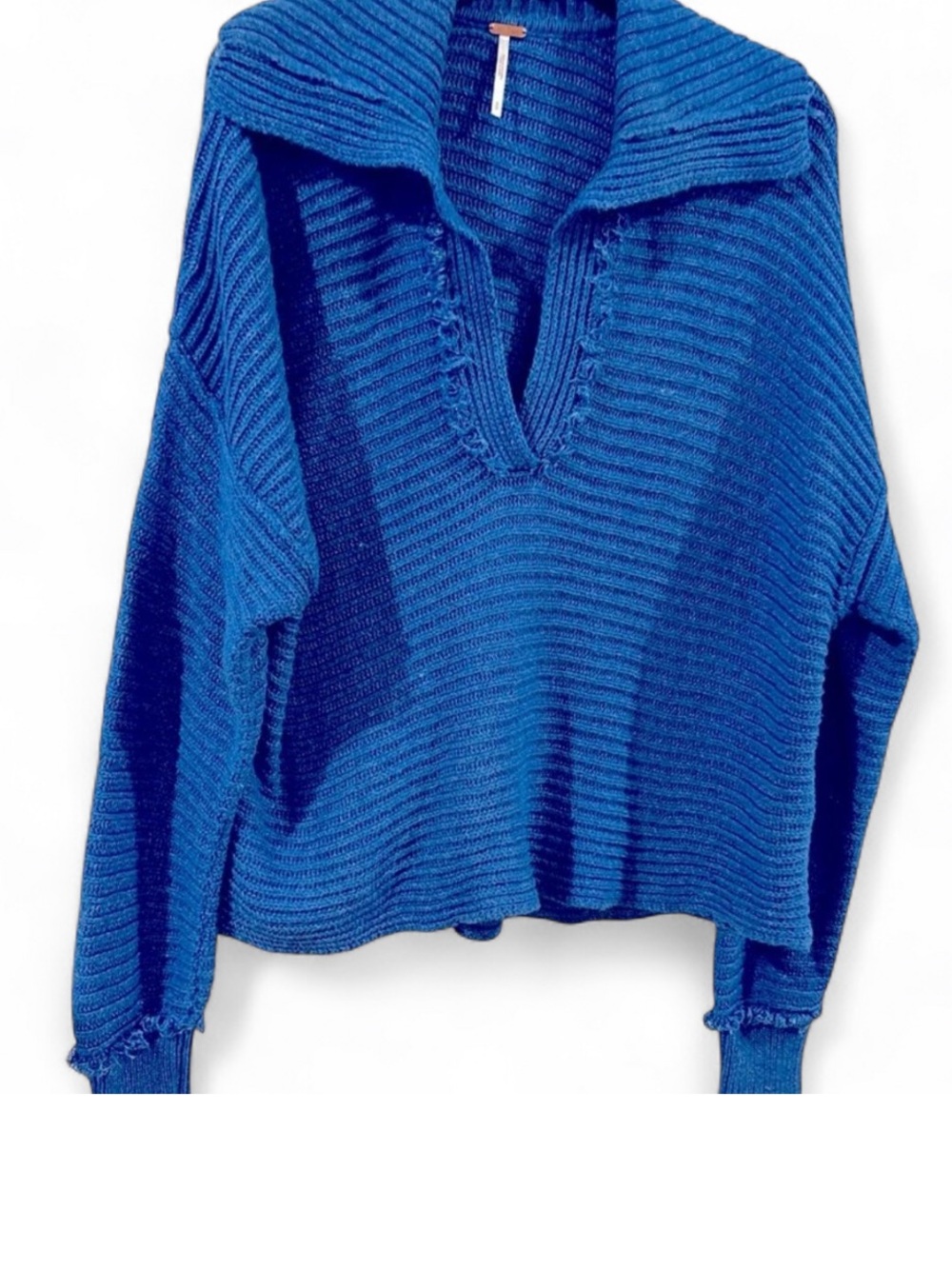 🦋Free People‎ Oversized Small Marley collared V-neck Blue sweater MSRP $128